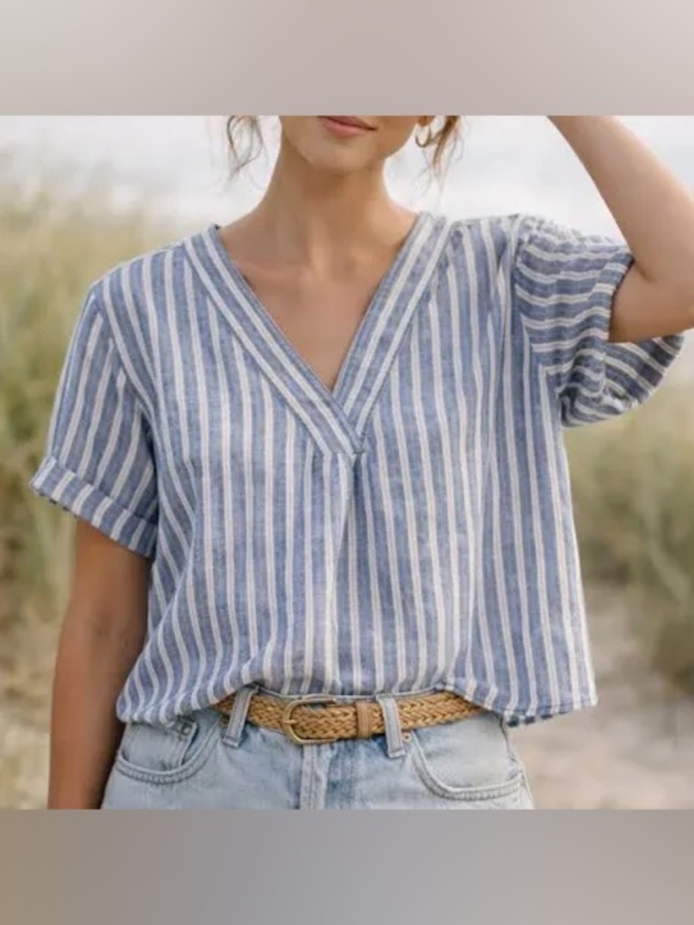 Pilcro Blue & White Striped Linen Surf Blouse NWT